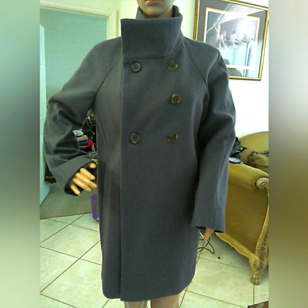 FAB. J. Crew Gray Pea Coat Double-Breasted WOOL POLY VISCOSE SZ 6 (DEEP LAVENDER
